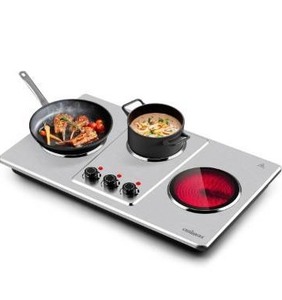 lot 9277 image: Cusimax Hot Plate Electric,Countertop Infrared Triple Burner with 7&nbspCeramic Glass Cooktop,Electric Hot Plate for Cooking,11 Level Temperature Setting