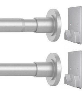 lot 9285 image: Matte Silver Shower Curtain Rod,1 Inch Diameter Stainless Steel Adjustable Spring Tension Rods 32 to 80,with Holders,Anti-Slip,Curtain Rods No Drilling(1 Pack) no hardware