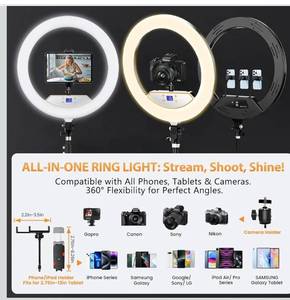 lot 9294 image: 22 Ring Light with 75 Tripod Stand, LED Display2 USB Ports6500K Dimmable Ring Light for ipad Phone Holder for Tattoo Lash Live Makeup Video Recording TikTok Barber Stylist Photography