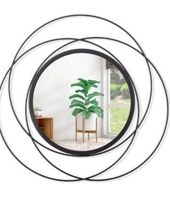 lot 9302 image: Black Circle Mirror Wall Decorative Metal Wall Mirror, Art Small Round Wall Home Mirror, Decor Living Room Bedroom Bathroom Entryway 12