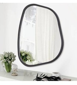 lot 9303 image: Black Asymmetrical Mirror Irregular Oval Wall Mirror Modern Wood Frame Unique Shape Wall Mounted