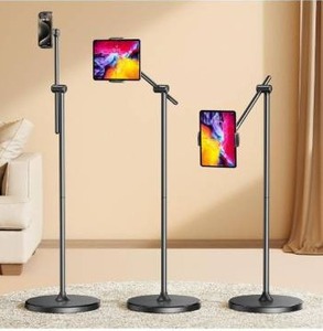 lot 9304 image: DIMONCOAT Height-Adjustable &amp 360° Rotation Tablet Floor Stand Stable Base, Aluminum Alloy iPad Stand Floor Holder for iPad Mini Air Pro 12.99.7, Monitor, Kindle, iPhone 16, Cell Phones (4.7-15.6)