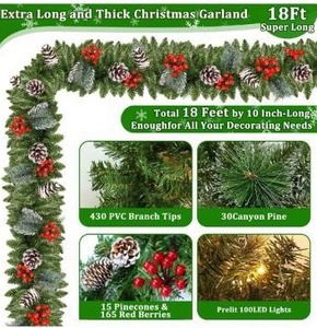 lot 9305 image: 18 Ft Prelit Canyon Pine Christmas Garland for Stairs Door Porch Outdoor Indoor Fireplace Mantle,