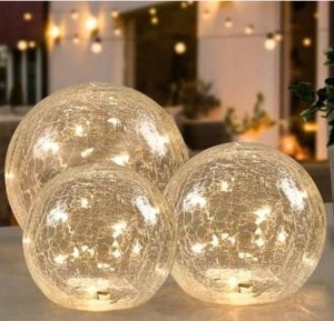 lot 9306 image: Crackle Globe LED Lamp Battery Operated with Timer, Lighted Glass Orb for Festival Christmas Decoration, Gold Mercury Glass Ball Light for Living Room Indoor (with Timer)