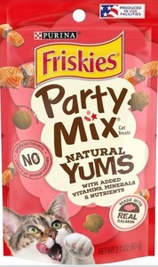lot 9310 image: Purina Friskies Natural Cat Treats, Party Mix Natural Yums With Real Salmon and Vitamins, Minerals & Nutrients - just one 21oz