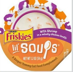 lot 9330 image: Purina Friskies Grain Free Lickable Cat Food Toppers Lil&nbspSoups With Shrimp in a Velvety Chicken Broth - (Pack&nbspof 8) 1.2 oz. Cups