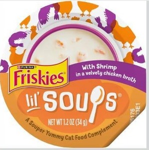 lot 9331 image: Purina Friskies Grain Free Lickable Cat Food Toppers Lil&nbspSoups With Shrimp in a Velvety Chicken Broth - (Pack&nbspof 8) 1.2 oz. Cups