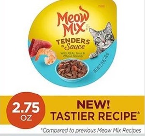 lot 9341 image: Meow Mix Tenders in Sauce Wet Cat Food, Tuna & Shrimp, 2.75 Ounce Cup (Pack of 6
