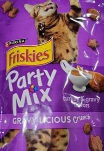 lot 9344 image: Purina Friskies Cat Treats, Party Mix Gravy-licious Crunch Turkey and Gravy Flavors - (Pack of 8) 2.1 oz. Pouches