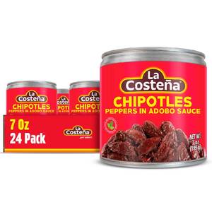 lot 9358 image: La Coste&nbspChipotle Peppers in Adobo Sauce - Smoked Spicy Peppers Chipotle in Adobo Sauce - Mexican Food, Taco, Enchiladas &amp Salsa - Hot Pickled Vegetables - 7 oz, 24 Pack Canned Vegetables