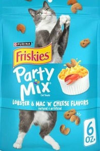 lot 9375 image: Purina Friskies Cat Treats, Party Mix Lobster & Mac N Cheese Flavors - (Pack of 6) 6 oz. Pouches