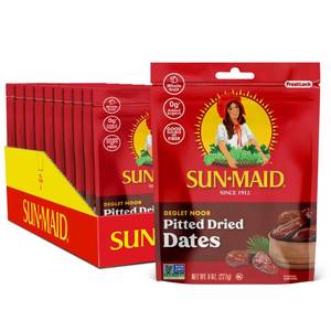 lot 9378 image: Sun-Maid Deglet Noor Pitted Dried Dates - (Pack of 10) 8 oz Resealable Bag - Pitted Deglet Noor Dates Dried Fruit Snack for Lunches, Snacks, and Natural Sweeteners