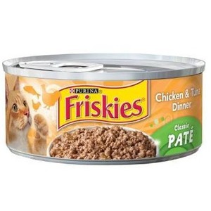 lot 9398 image: Friskies Wet Cat Food, Classic Pate Chicken and Tuna Dinner, 5.5 Oz 26 pack
