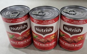lot 9460 image: Nutrish Real Beef &amp Pumpkin Recipe Whole Health Blend Premium Pat&nbspWet Dog Food, 13 oz. Can, 3 pack