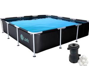 lot 9467 image: Lark 9 x 24 Square Metal Frame Above Ground Pool with 530 Gallon Filtration Pump