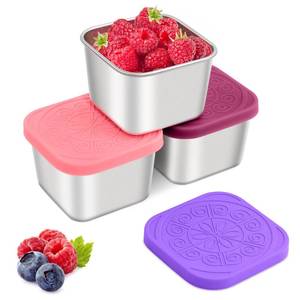 lot 9476 image: Qukaka Stainless Steel Snack Containers for Kids,7.2oz Easy Open Leak Proof Reusable Snack Box Container with Lids,Small Lunch Containers for Meal Prep,School,Picnic and Travel-3Pack