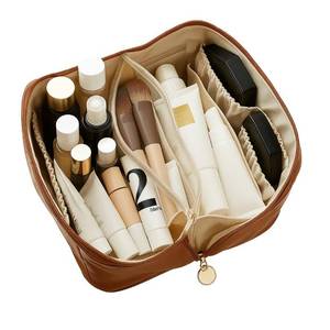 lot 9497 image: BLVSH & Co. Large Waterproof Makeup Organizer - Professional Travel Cosmetic Bag with Dividers, Premium Toiletry Case, Flat Opening Design
