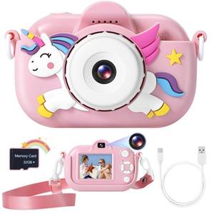 lot 9501 image: ZUODUN Kids Camera Toys for Girls Age 3-8, Kids Digital Camera Toddler Camera for 3 4 5 6 7 8 Years Old Birthday Gifts, 1080P Video Cameras with Cute Protective Cover & 32GB SD Card