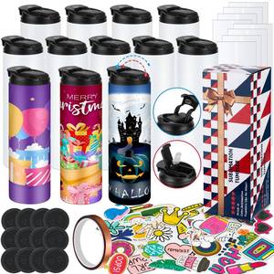 lot 9523 image: 8 Pack 20 oz Sublimation Tumblers Dual Opening Blank Bottles Triple-Insulated Stainless Steel Water Bottle with Straw Lid Blank Tumbler Bulk