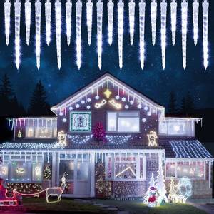 lot 9533 image: Joomer Icicle Christmas Lights Outdoor,13FT 20 Icicles 320 LED Meteor Shower Icicle Lights Timer Waterproof Connectable Christmas Light for Outside Home Xmas Decoration - White