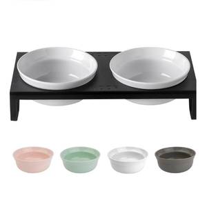 lot 9537 image: Ceramic White Dog Bowl Set - 6 inch Wide Pet Food & Water Bowls, Elevated Feeding Porcelain with Metal Stand for Indoor Cats and Medium Dog,2 Bowls1 Stand Set for Wet and Dry Food