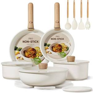 lot 9541 image: CAROTE 19pcs Pots and Pans Non Stick, Cookware Sets Detachable Handle, Induction Kitchen Pots and Pans,NonStick Cooking Set, OvenDishwasherFridge Safe, Space Saving