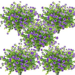 lot 9557 image: Grunyia 10 Bundles Artificial Fake Flowers, Faux Outdoor Plastic Plants UV Resistant Shrubs Outside Indoor Decorations (Blue-Eucalyptus)