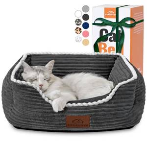 lot 9559 image: Cat Dog Bed for Pets, Rectangle Pet Bed Gift for Puppy and Kitten, Machine Washable Calming Fluffy Pet Couch Sofa for Indoor Outdoor, Portable Soft Cat Bed with Non-Slip Bottom (Small, Dark Grey)