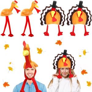 lot 9562 image: Geyoga 4 Pcs Thanksgiving Turkey Hats for Adults Plush Turkey Hat with Legs Headband for Carnival Cosplay Thanksgiving Party(Cute,Multicolor)