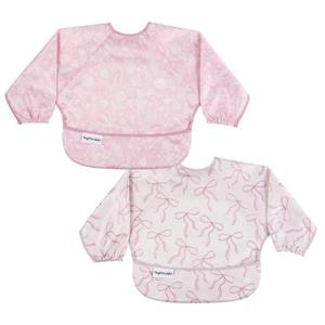 lot 9571 image: Tiny Twinkle Long Sleeve Bib for Babies & Toddlers  2-Pack Waterproof Smock Bib for Eating  Machine Washable & Mess-Proof Feeding Essentials  Newborn Shower Gift (Toile,Bows, 6-24M)