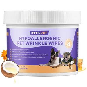 lot 9576 image: HICC PET Wrinkle Wipes, Vet-Recommended Dog Wipes Cleaning Deodorizing, Soothes Redness & Odor, Prevents Infections, Tear Stain Remover, Gentle for French Bulldogs, Pugs, English Bulldogs (100 Counts)
