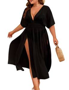 lot 9580 image: SWOMOG Women Plus Size Swimsuit Cover Up Bikini Bathing Suit Sexy Deep V Neck Swim Beach Dresses Summer Beachwear