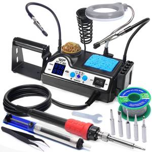 lot 9593 image: WEP 927-IV Soldering Station Kit High-Power 110W with 3 Preset Channels, Sleep Mode, LED Magnifier, 5 Extra Iron Tips, Tip Cleaner, 2 Helping Hands, Tip Storage Slots, Lead-free Solder Wire, Tweezers