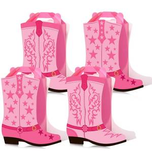 lot 9602 image: Mooliwe 12 Pcs Cowboy Cowgirl Boots Party Favors Gift Boxes Western Party Decoration Treat Bags Wild West Candy Cookie Boxes for Last Rodeo Bachelorette Theme Birthday Supplies, 2 Designs(Pink)