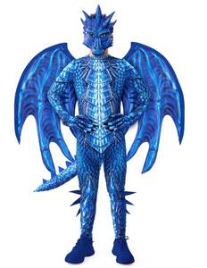 lot 9613 image: Spooktacular Creations Halloween Blue Dragon Costume for Kids, Boys Halloween Costume with Dragon Wings, Tail and Mask Set for Dress-up Parties