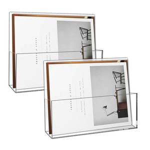 lot 9619 image: JUESHA 2 Pack Clear Acrylic File Holder Wall Mount Self Adhesive, Legal Size Hanging Paper Organizer, Wall Pocket File Holder Storage for Letter Folder Brochure Magazine Bookshelf Literature Display