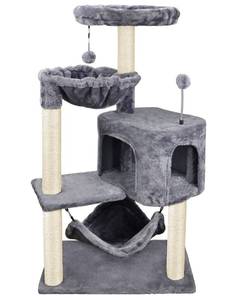 lot 9627 image: YUNIQUE Cat Tree with Cat Condo and Big Hammock, Grey