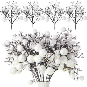 lot 9634 image: Geosar 24 Pieces Christmas Glitter Berries Stems 10 Inch Christmas Berry Picks Artificial Glittered Berries Ornaments Floral Stems for Xmas Tree,Home Wreath,Party Decoration(White)