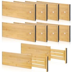 lot 9637 image: DoubleFill 8 Pcs Deep Bamboo Drawer Dividers, Deep Kitchen Dresser Drawer Organizer with Spring Loaded for Clothes, Adjustable Expandable from 15-22 Inch (Wood Color,6 Inch)