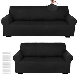 lot 9643 image: Peryiter 2 Pcs Sofa Covers Loveseat Couches Covers for Living Room Slipcover Set Furniture Protector for Couch Arm Chair, Form Fit Stretch, Wrinkle Proof(Black, Milk Silk)