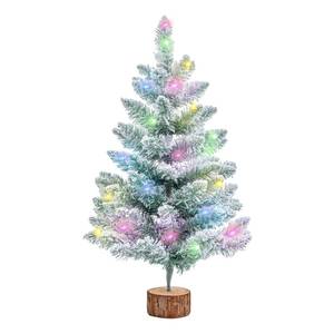 lot 9654 image: 2FT Artificial Christmas Tree with Lights Green Tabletop Christmas Tree with Wooden Stand Lighted Battery Operated Snow Flocked Mini Xmas Pine Tree for Indoor Outdoor Holiday Home Decoration