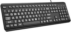 lot 9661 image: EDJO Large Print Computer Keyboard, Wired USB Full Size Quiet Keyboard with 4X Oversized Print Letters for Visually Impaired Low Vision Individuals Easy to See and Type for PC, Laptop,Windows