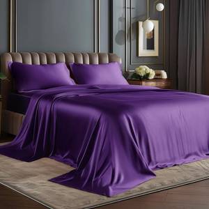 lot 9676 image: BEDELITE Satin Sheets Queen Size Bed Set, Luxury Soft Plum Purple Sheets for Hair and Skin, Similar to Silk Bed Sheets Set 4 Pieces with 1 Deep Pocket Fitted Sheet, 1 Flat Sheet, and 2 Pillowcases