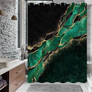 lot 9678 image: GCIREC Black Green Marble Shower Curtain, Modern Luxury Black Gold Veins Exotic Moroccan Green Malachite Glitter Marble Bathroom Curtain Bathtub Decor Waterproof Fabric Machine Washable