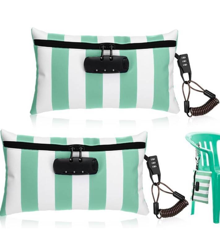 lot 47516 image: Green and White Striped Locking Money Bag Set Of 2 - Retail $15