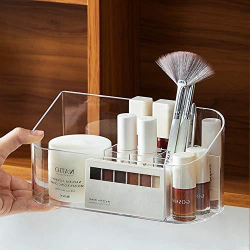 lot 53868 image: SUNFICON Makeup Tray Holder Organizer Cosmetic Display Case Tabletop Desktop Vanity Countertop Bathroom Wall Cabinet Medicine Storage Box 9 Dividers 2 Removable for Womens Ladies Girls Crystal Clear - Retail $10