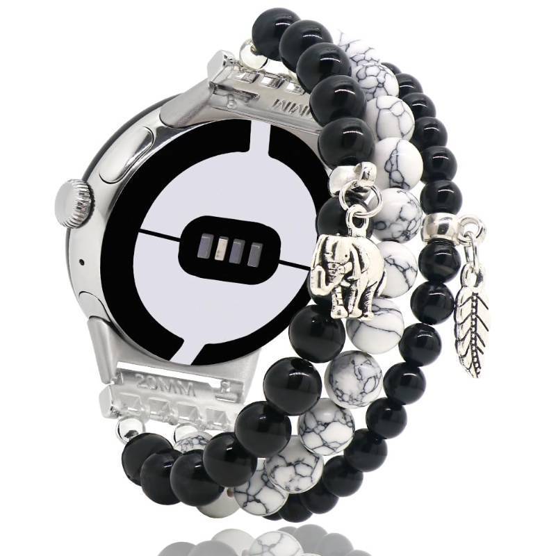 lot 53873 image: C&L Accessories Compatible with Google Google Pixel WatchPixel Watch 2 BandPixel Watch 3 41mm Band for Women Men, Beaded Gemstone Adjustable Handmade Bracelet (Black AgateWhite) - Retail $13