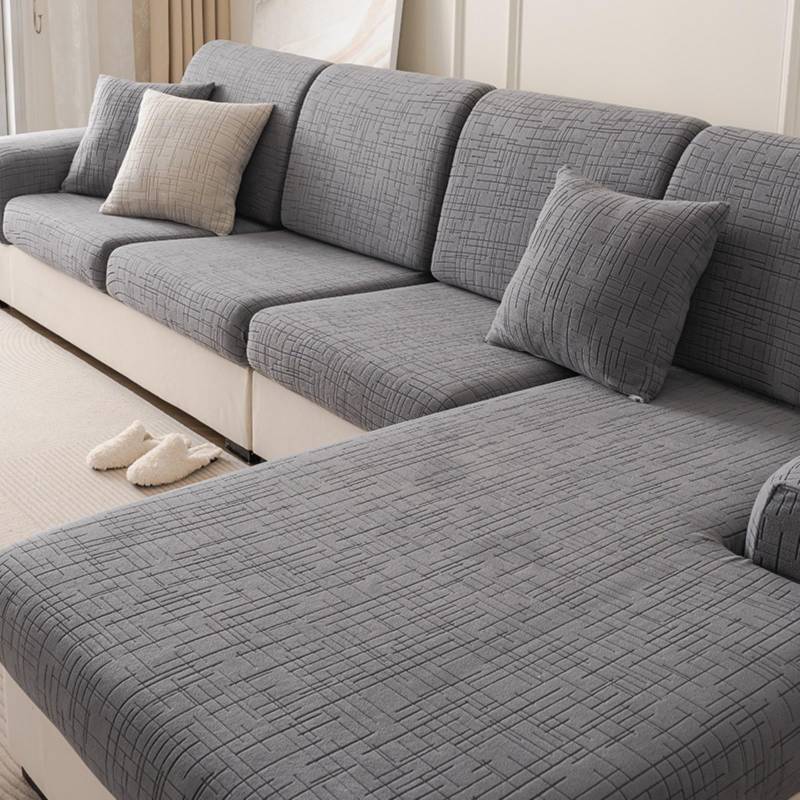 lot 53899 image: SWHFIWN Sectional Couch Cushion Covers,Washable Thick Stretch Jacquard Fabric Couch Covers for Sectional Sofa, Skin-Friendly Slip Sofa Slipcovers for Pets (Dark Gray,2 Seats Cover) - Retail $24