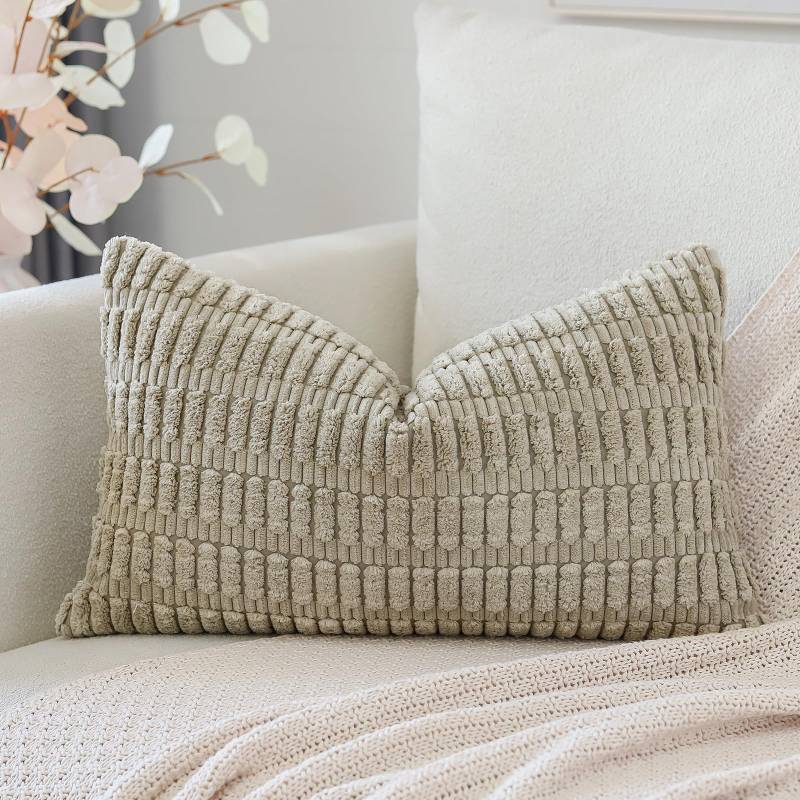 lot 28562 image: OTOSTAR Corduroy Decorative Throw Pillow Covers 16x24 Inch Super Soft Boho Striped Rectangle Pillow Covers Case Modern Cushion Covers for Sofa Couch Bedroom Car Decor Khaki