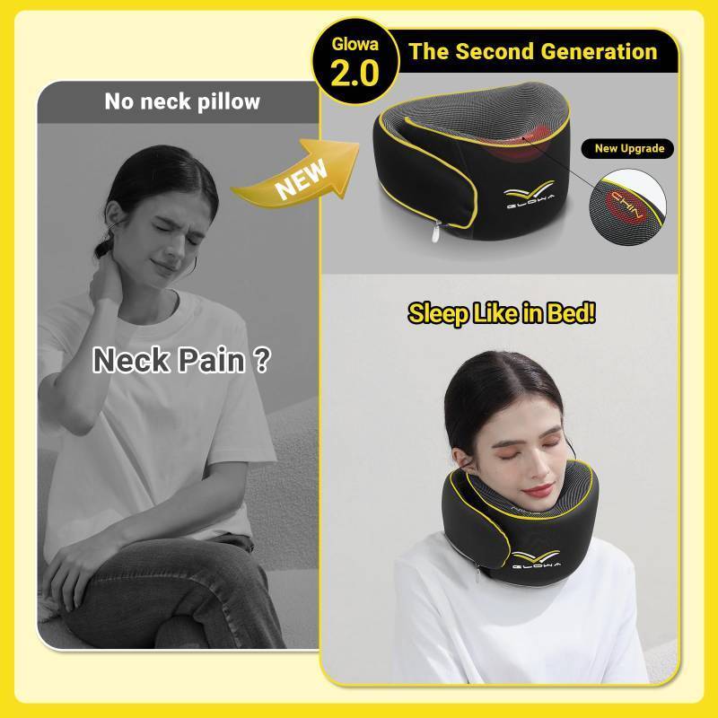 lot 47549 image: Glowa Travel Pillow, Neck Pillow for Airplane and Car. Upgrade in 2025,Wider Adjustable Range. Enhanced Front Support Effect.Cervical Pillow Function (Black)